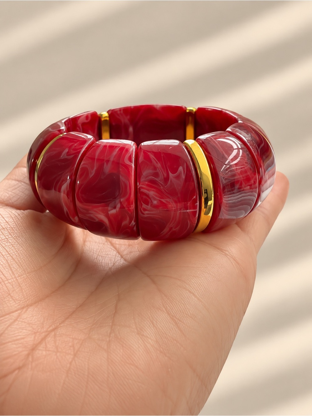 Bold Burgundy Marbled Chunky Stretch Bracelet